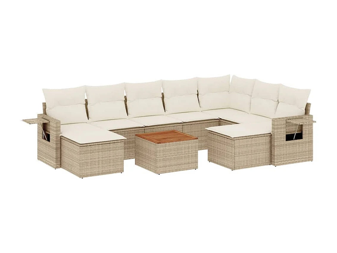 Mobile da giardino con cuscini 10 pz in resina intrecciata beige