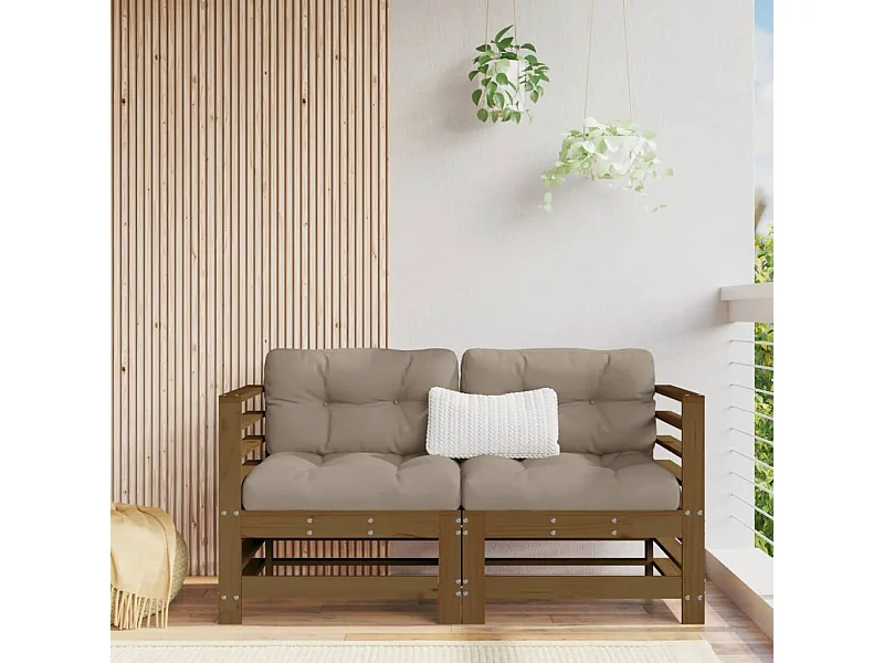Divani angolari da giardino 2 pezzi in legno di pino massiccio marrone miele