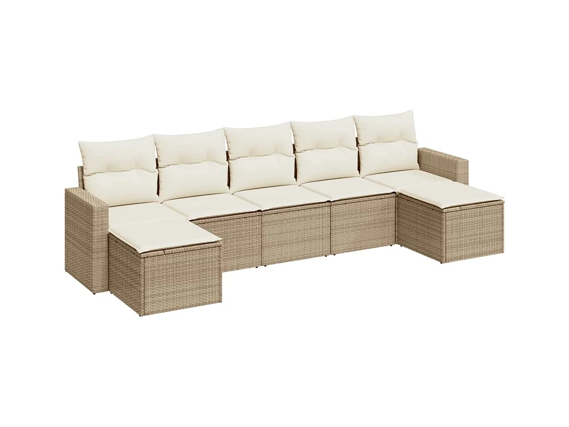 Salon de jardin avec coussins 7 pcs beige résine tressée