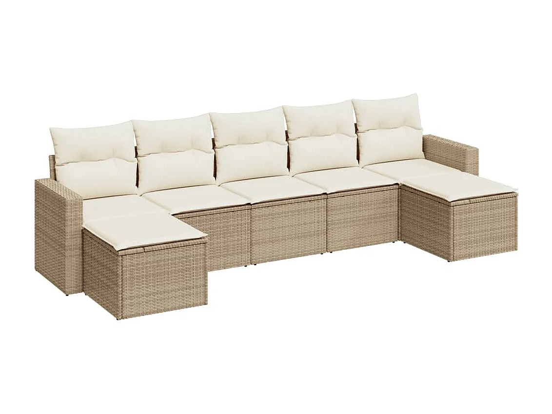 Mobile da giardino con cuscini 7 pz in resina intrecciata beige