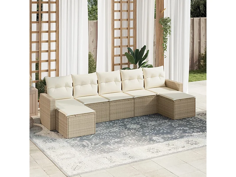 Mobile da giardino con cuscini 7 pz in resina intrecciata beige