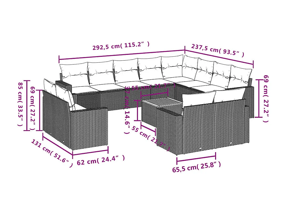 Gartenmöbel mit Kissen 13 Stück beige geflochtenes Harz