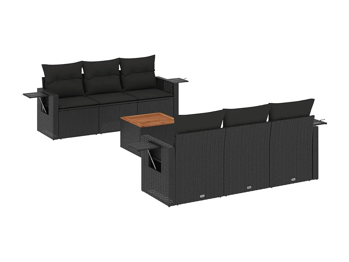 peças de móveis de jardim com almofadas de resina tecida preta