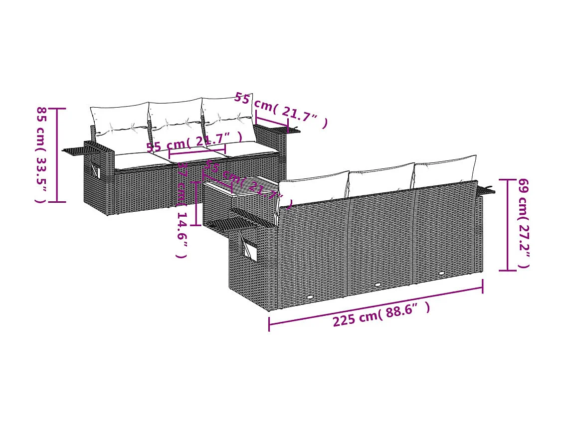 peças de móveis de jardim com almofadas de resina tecida preta