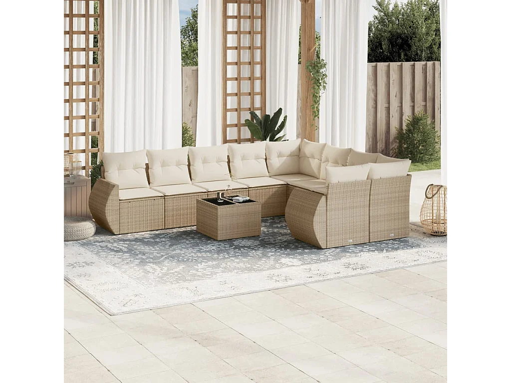 Gartenmöbel mit Kissen 10 Stück beige gewebtes Harz