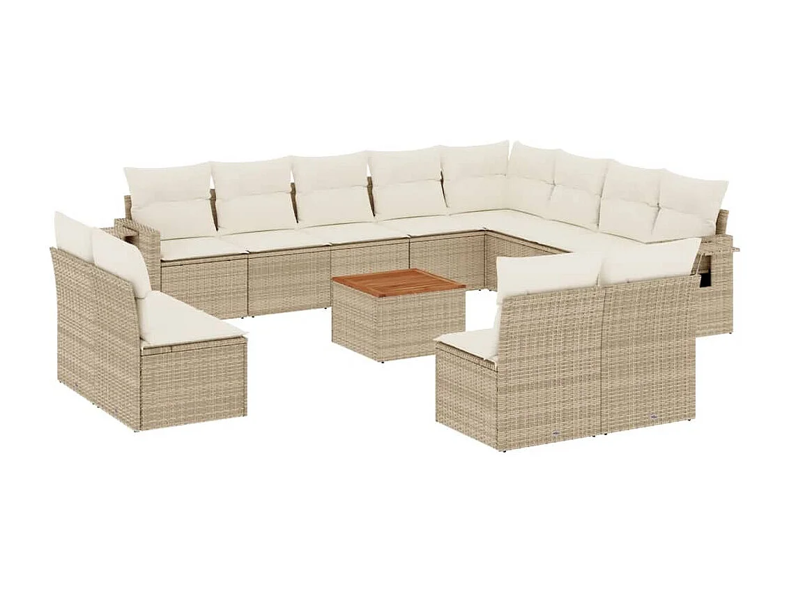 Salon de jardin avec coussins 13 pcs beige résine tressée