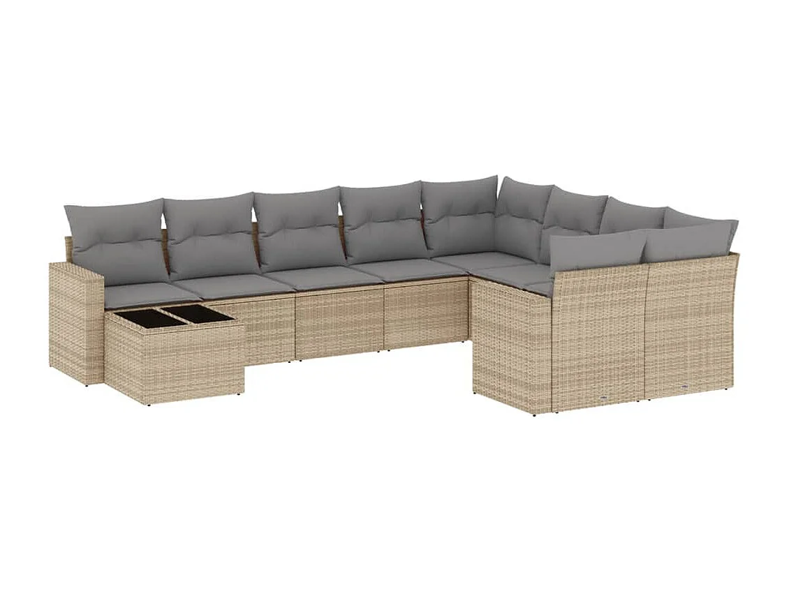 Móveis de jardim com almofadas 10 unidades de resina tecida bege