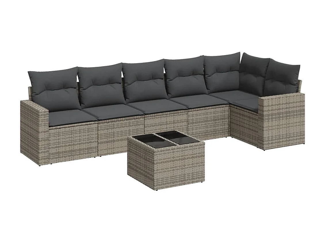 Gartenmöbel mit Kissen, 7 Stück, graues Kunstharzgeflecht