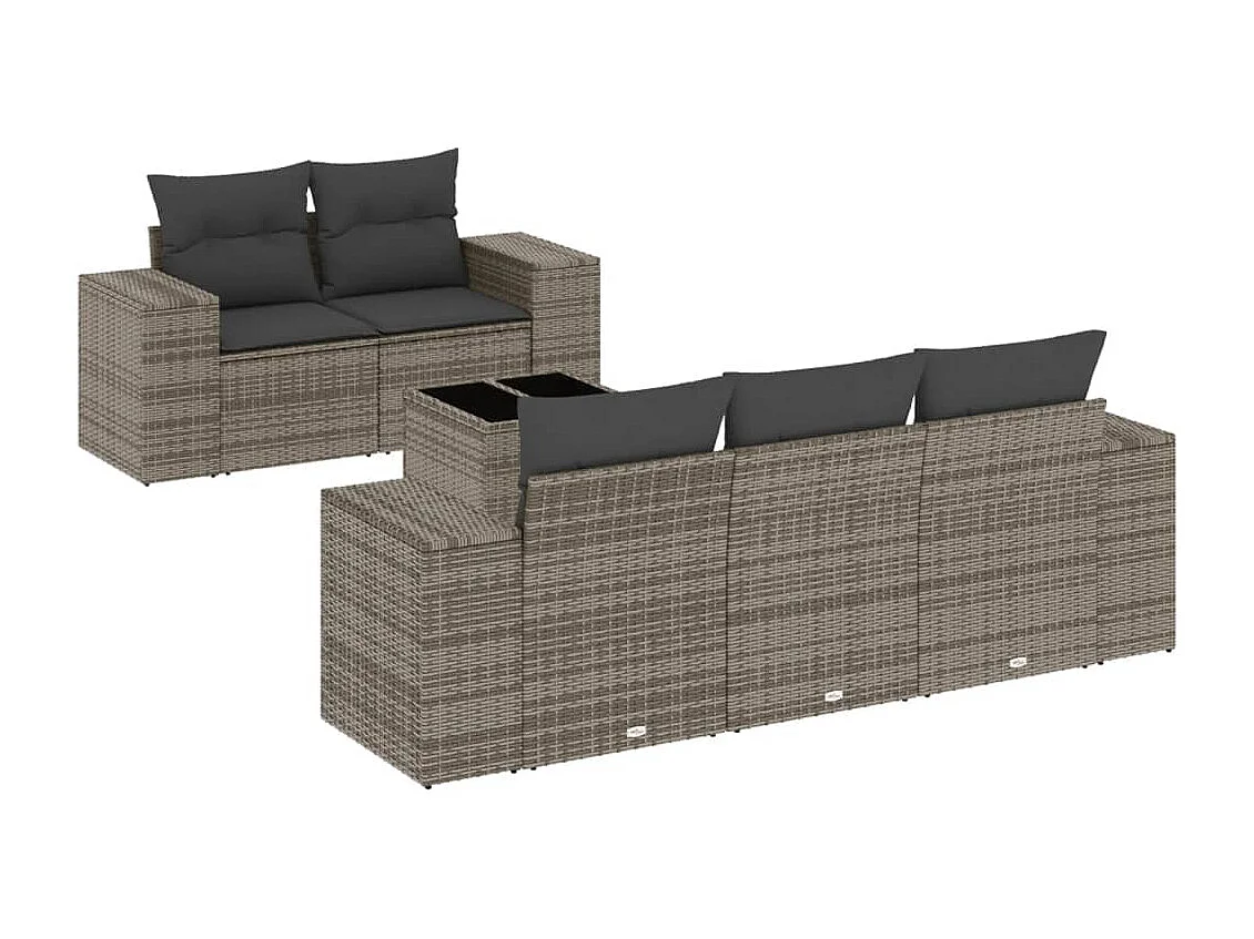 Salon de jardin 6 pcs avec coussins gris résine tressée