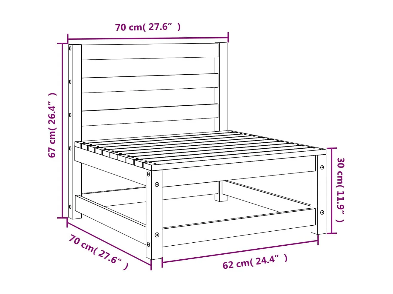 Canapé de jardin sans accoudoirs blanc bois de pin massif