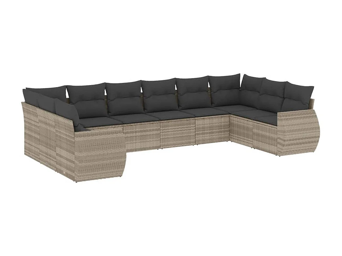 Salon de jardin avec coussins 10 pcs gris clair résine tressée