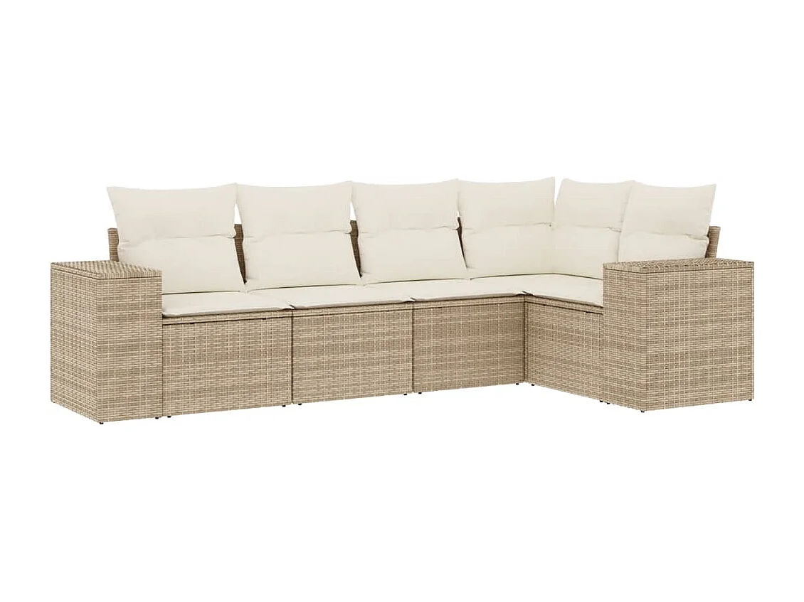 Gartenmöbel mit Kissen 5 Stück beige geflochtenes Harz