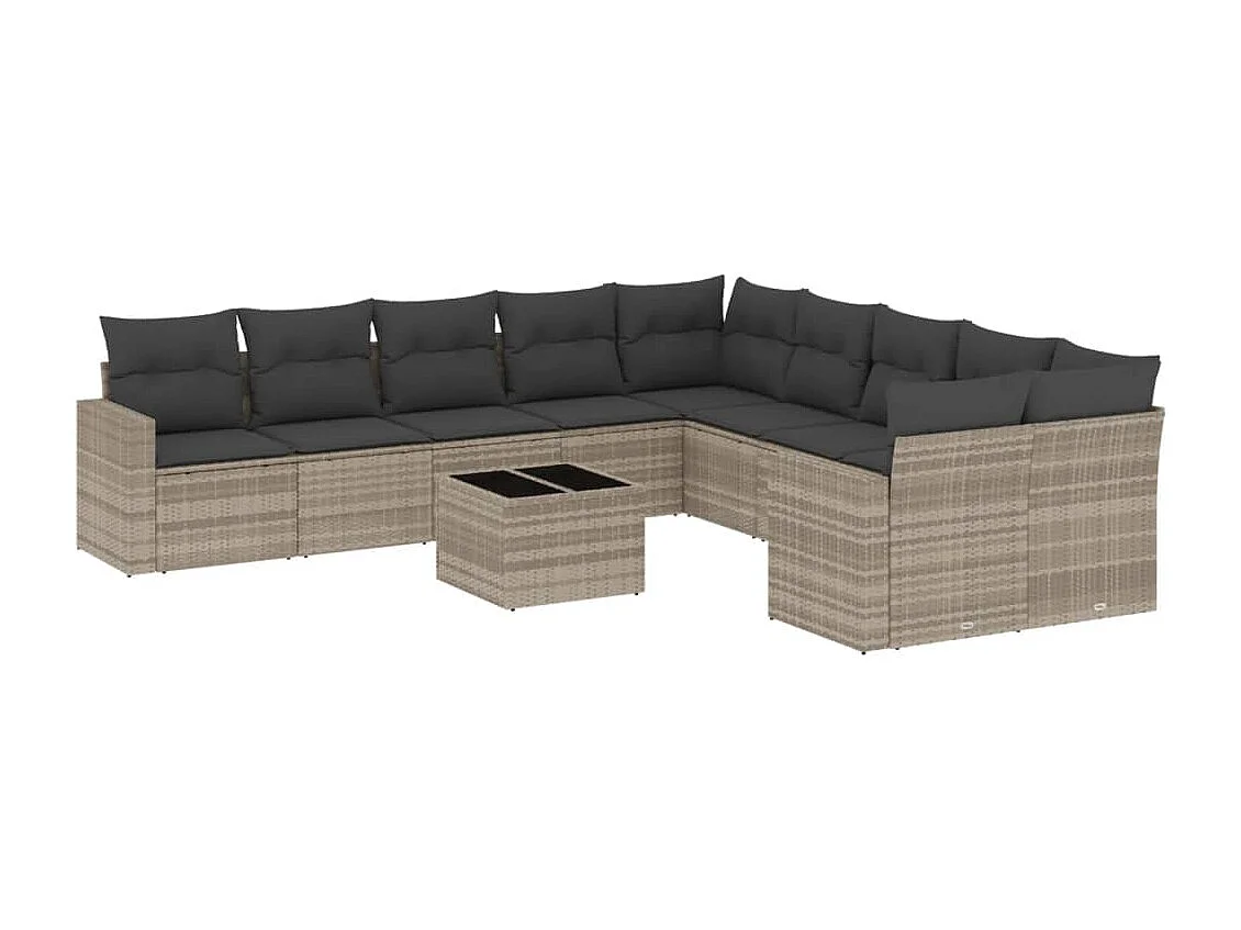 Mobili da giardino 11 pezzi con cuscini in resina intrecciata grigio chiaro