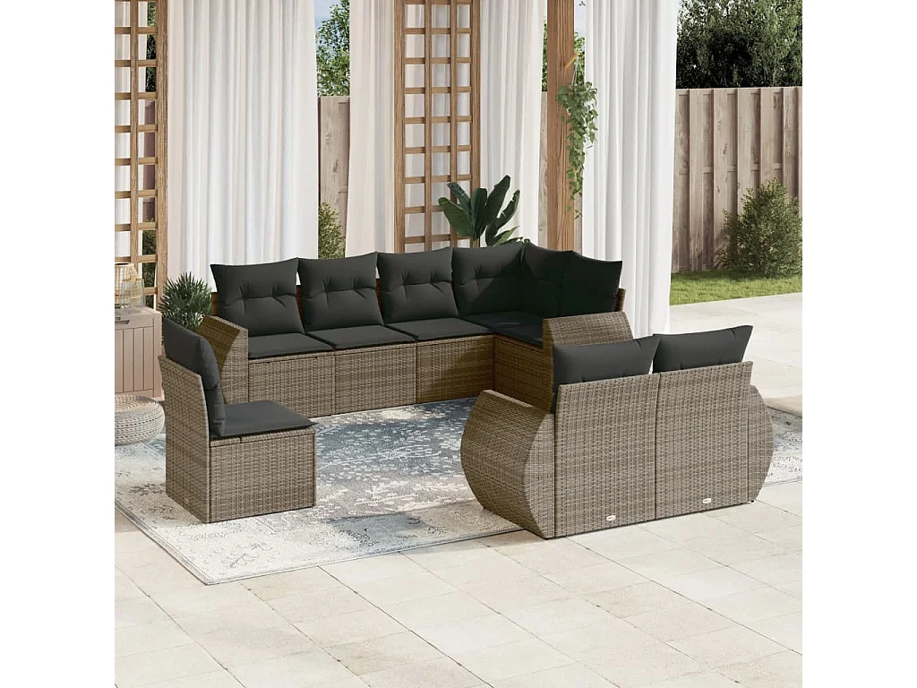 Salon de jardin 8 pcs avec coussins gris résine tressée
