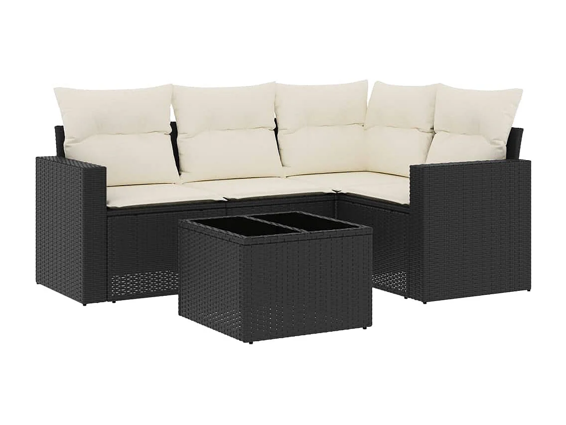 Mobili da giardino da 5 pezzi con cuscini in resina intrecciata nera