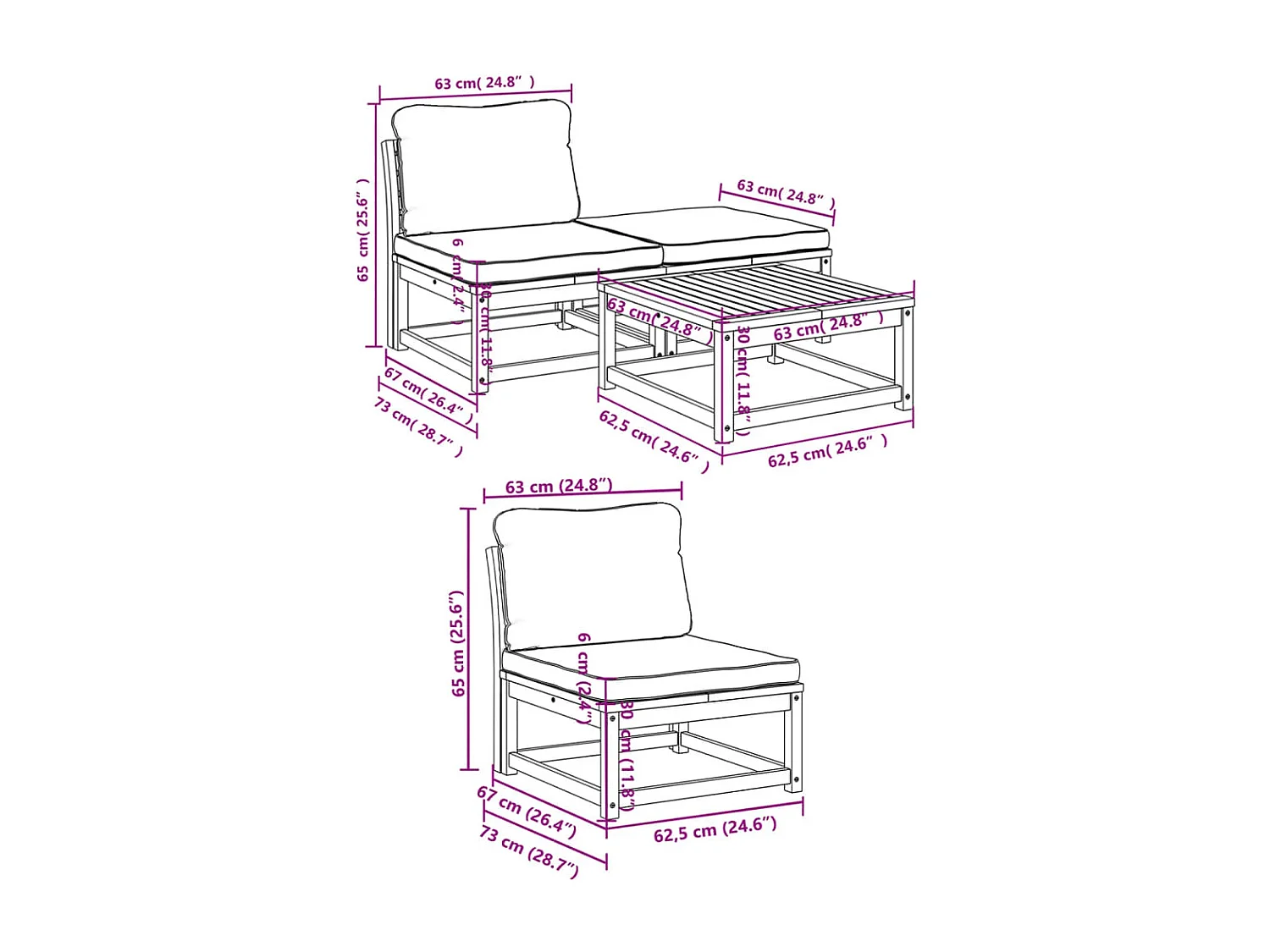 Salon de jardin 4 pcs avec coussins Bois d'acacia solide