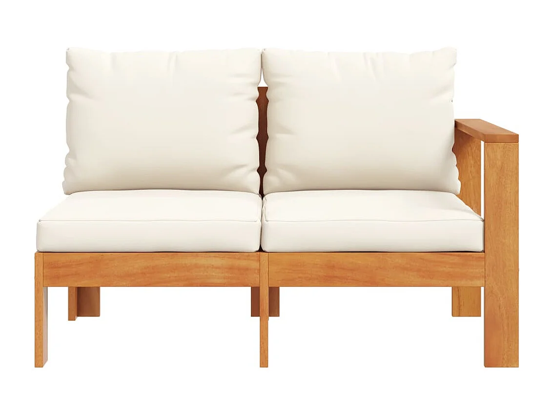 Sofá de jardim com 1 apoio de braço 2 lugares em madeira maciça de acácia