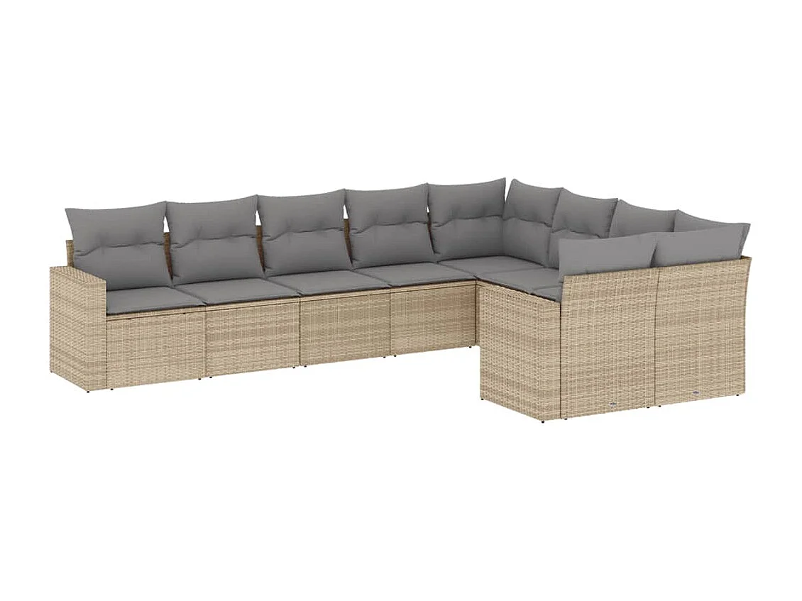 Salon de jardin avec coussins 9 pcs beige résine tressée