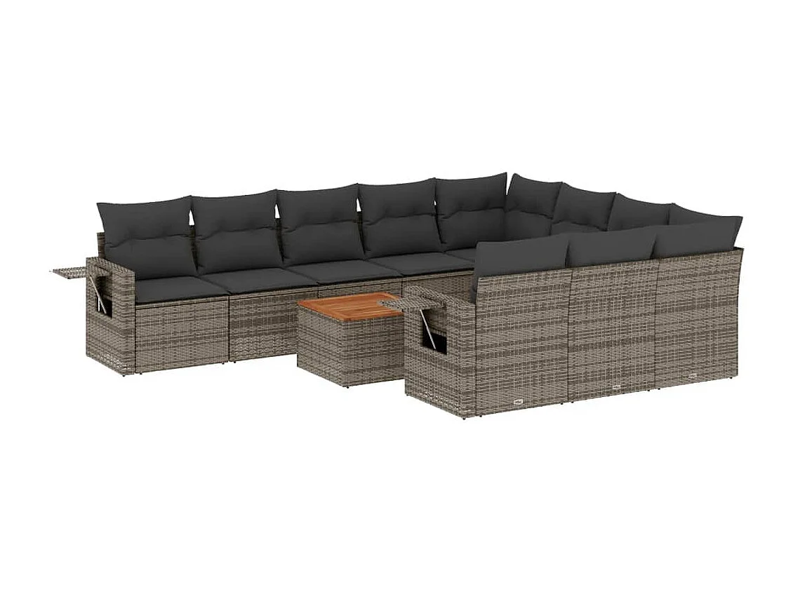 11 peças de móveis de jardim com almofadas de resina tecida preta