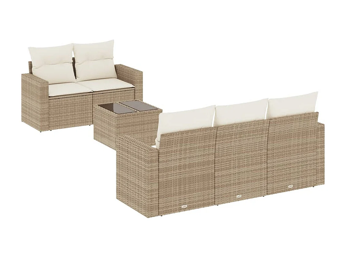 Móveis de jardim com almofadas 6 unidades de resina tecida bege