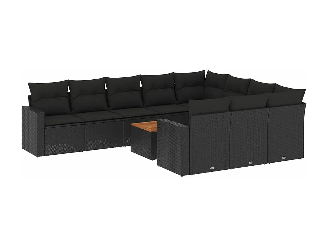 11 peças de móveis de jardim com almofadas de resina tecida preta