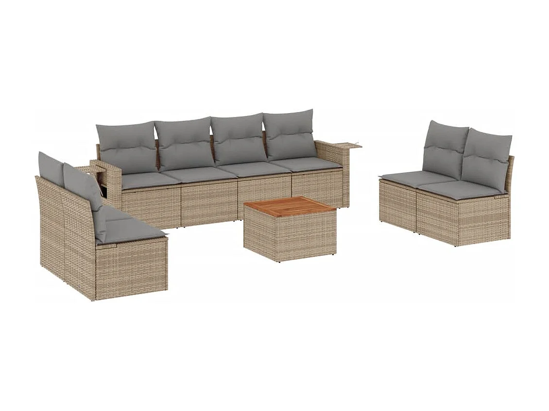 Salon de jardin avec coussins 9 pcs beige résine tressée