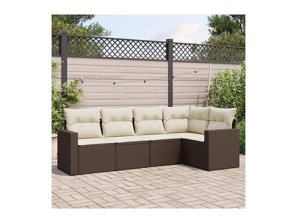 Salon de jardin avec coussins 5 pcs marron résine tressée