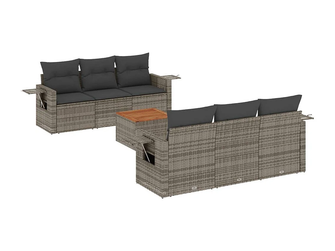 Salon de jardin avec coussins 7 pcs gris résine tressée