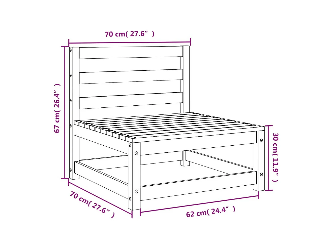 Canapés de jardin sans accoudoirs 2 pcs blanc bois pin massif
