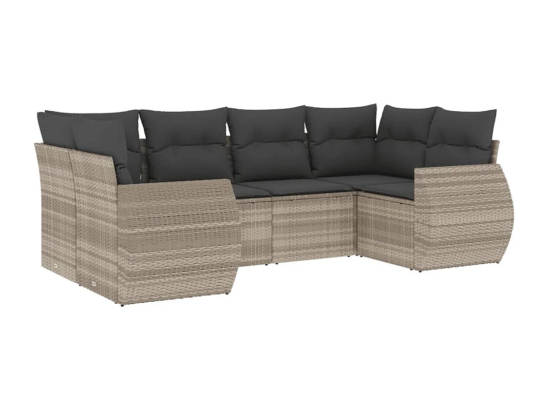 Muebles de jardín de 6 piezas con cojines de resina tejida en gris claro.