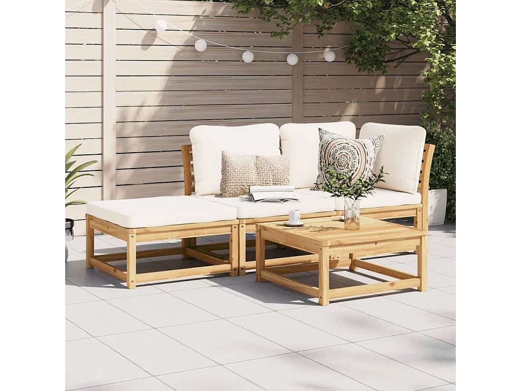 peças de móveis de jardim com almofadas em madeira de acácia maciça