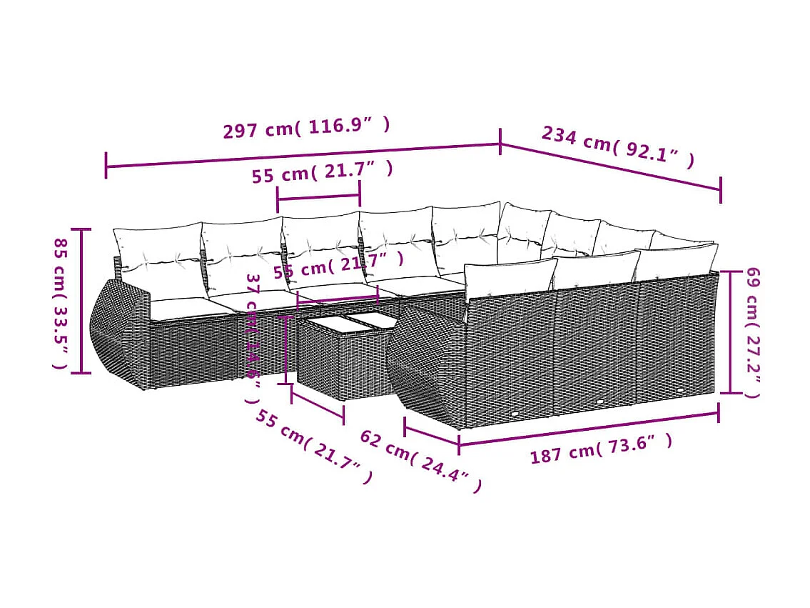 11 peças de móveis de jardim com almofadas de resina bege