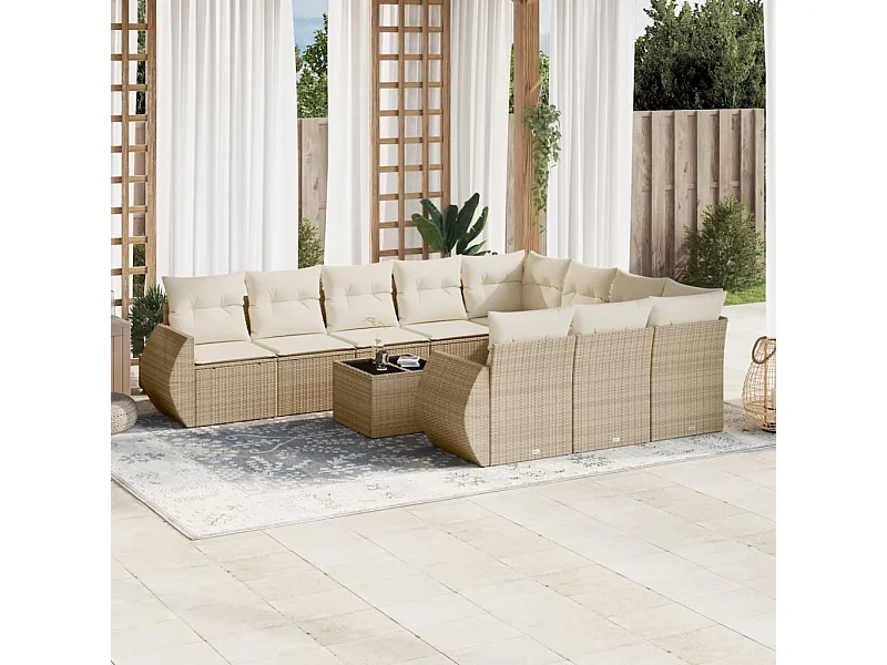 11 peças de móveis de jardim com almofadas de resina bege