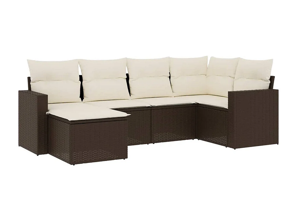 Salon de jardin avec coussins 6 pcs marron résine tressée