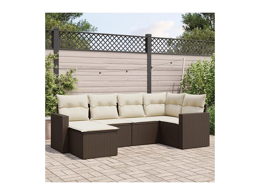 Salon de jardin avec coussins 6 pcs marron résine tressée