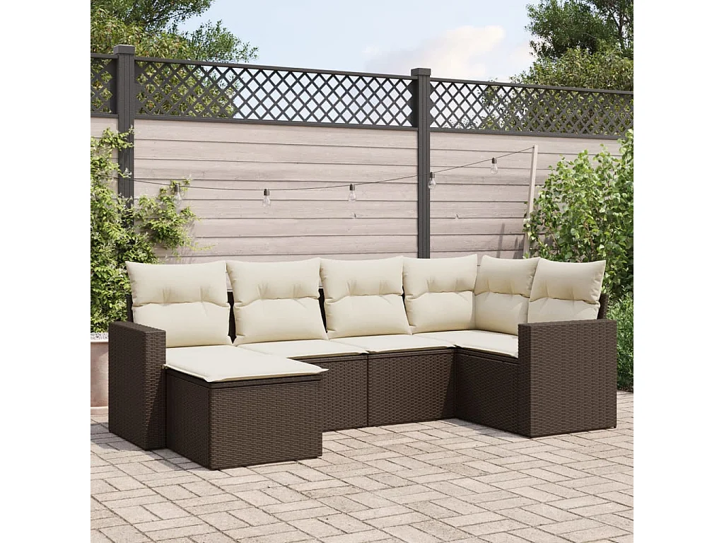 Salon de jardin avec coussins 6 pcs marron résine tressée