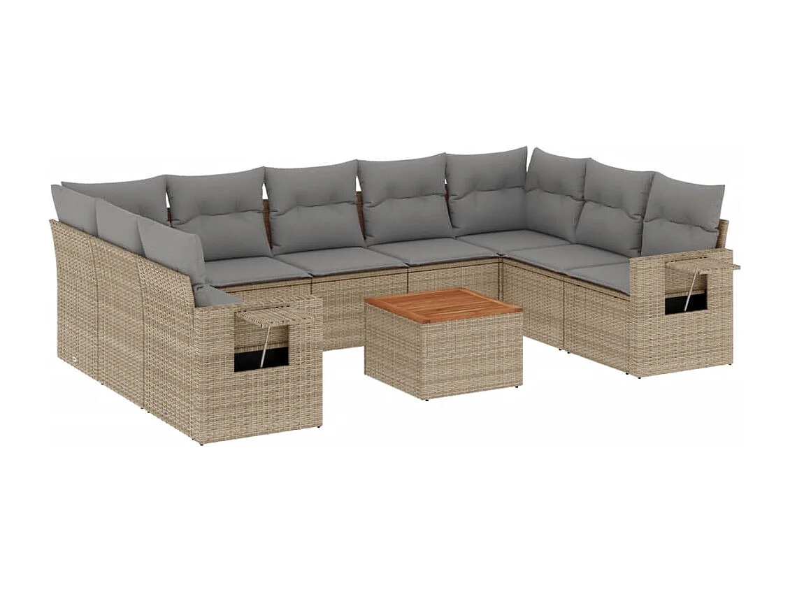 Móveis de jardim com almofadas 10 unidades de resina tecida bege