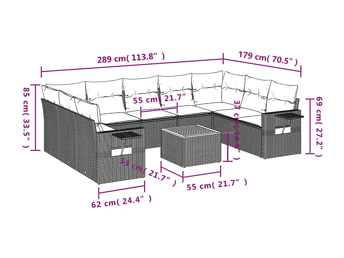 Móveis de jardim com almofadas 10 unidades de resina tecida bege