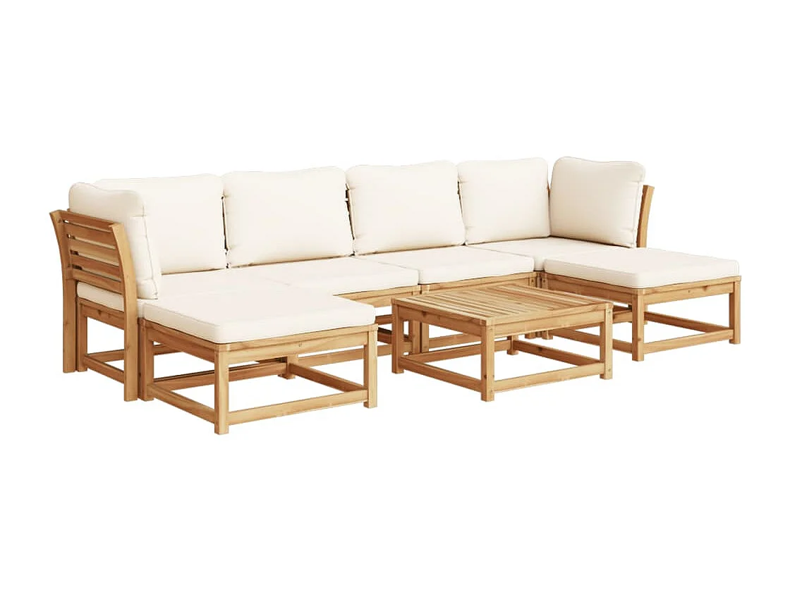 Gartenmöbel mit Kissen 7 Stück aus massivem Akazienholz