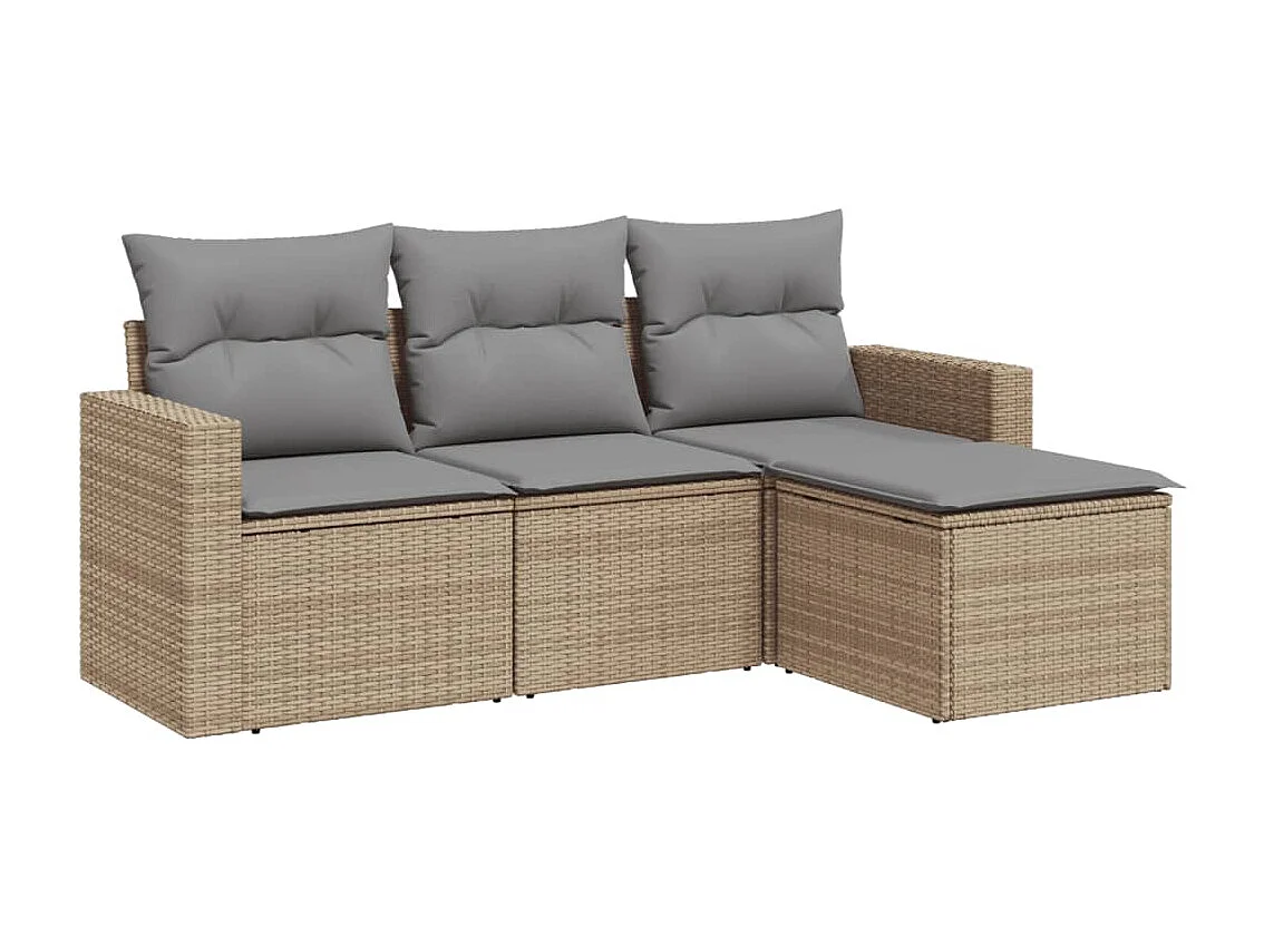 Salon de jardin avec coussins 4 pcs beige résine tressée