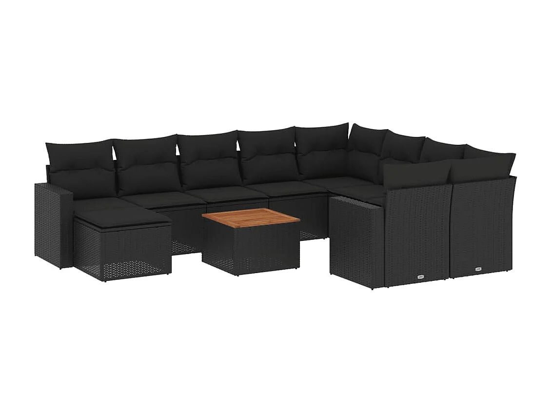 Mobili da giardino da 11 pezzi con cuscini in resina intrecciata nera