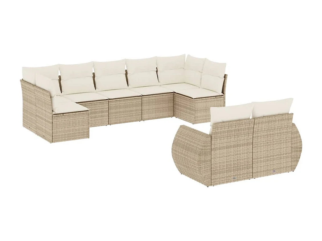 Gartenmöbel mit Kissen 9 Stück beige gewebtes Harz