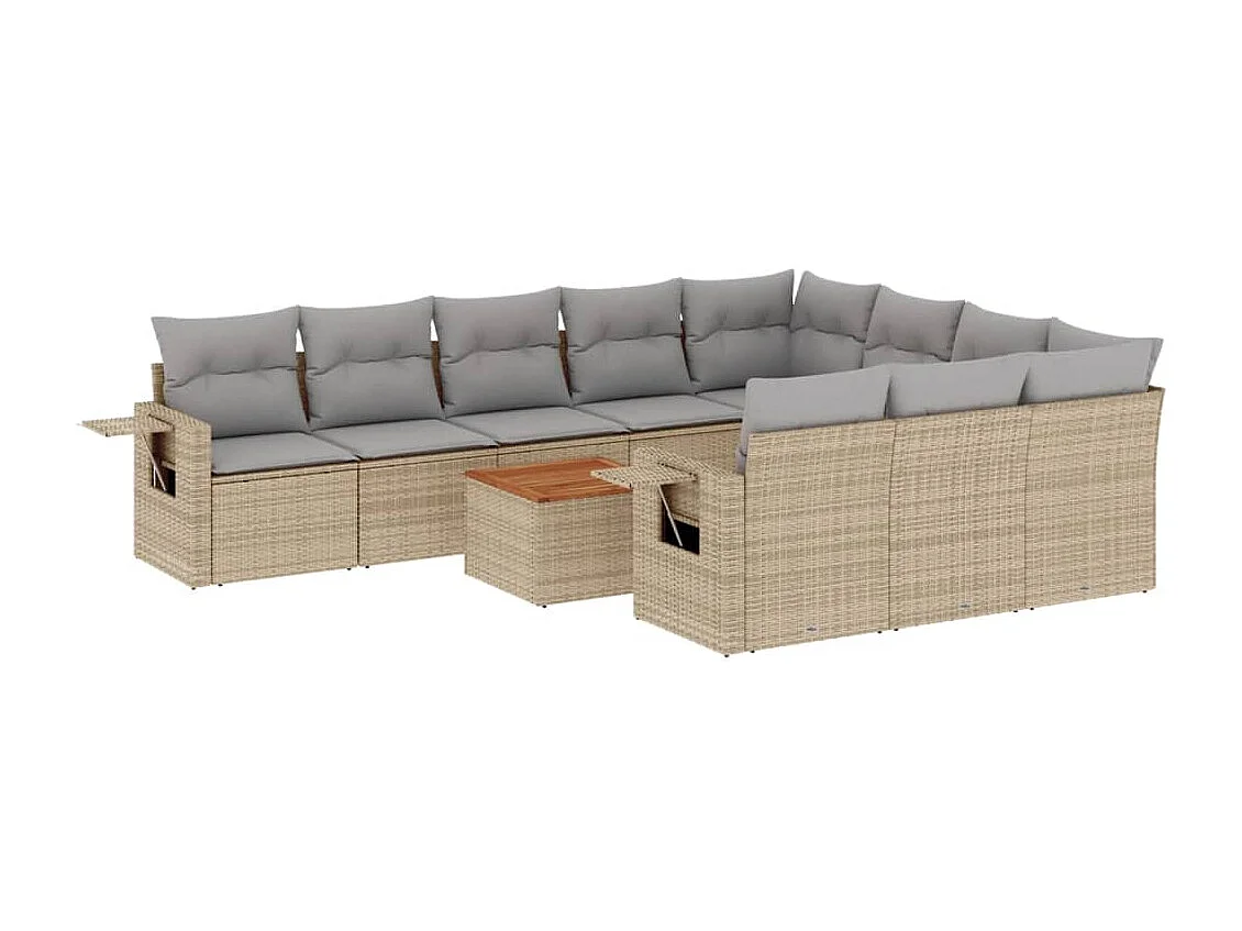 Salon de jardin 11 pcs avec coussins beige résine tressée