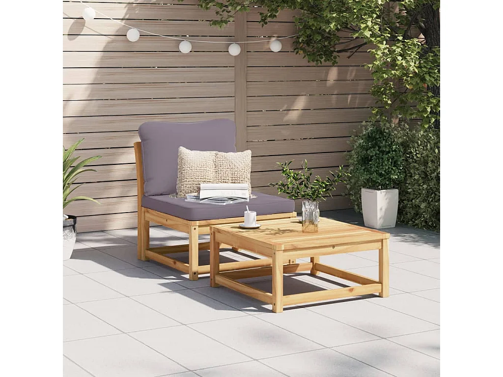 Salon de jardin avec coussins bois massif d'acacia