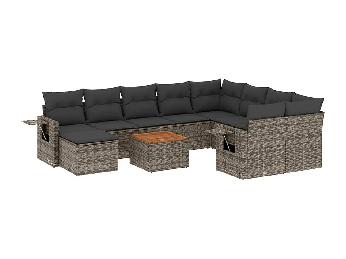 Salon de jardin 11 pcs avec coussins gris résine tressée