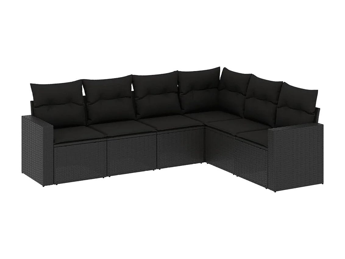 Muebles de jardín de 6 piezas con cojines de resina tejida en negro.
