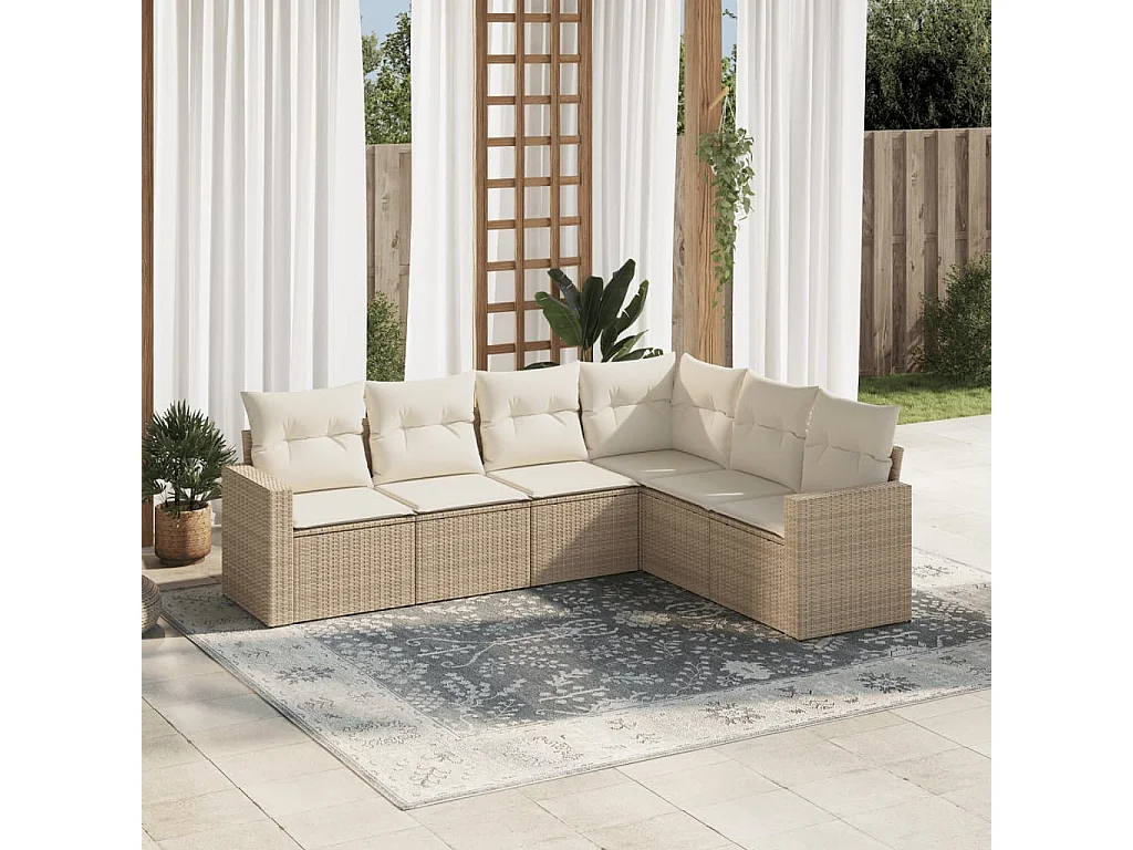 Mobile da giardino con cuscini 6 pz in resina intrecciata beige