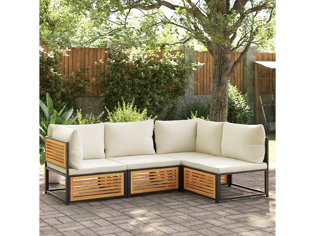 Gartensofa ohne Armlehnen mit Kissen aus massivem Akazienholz