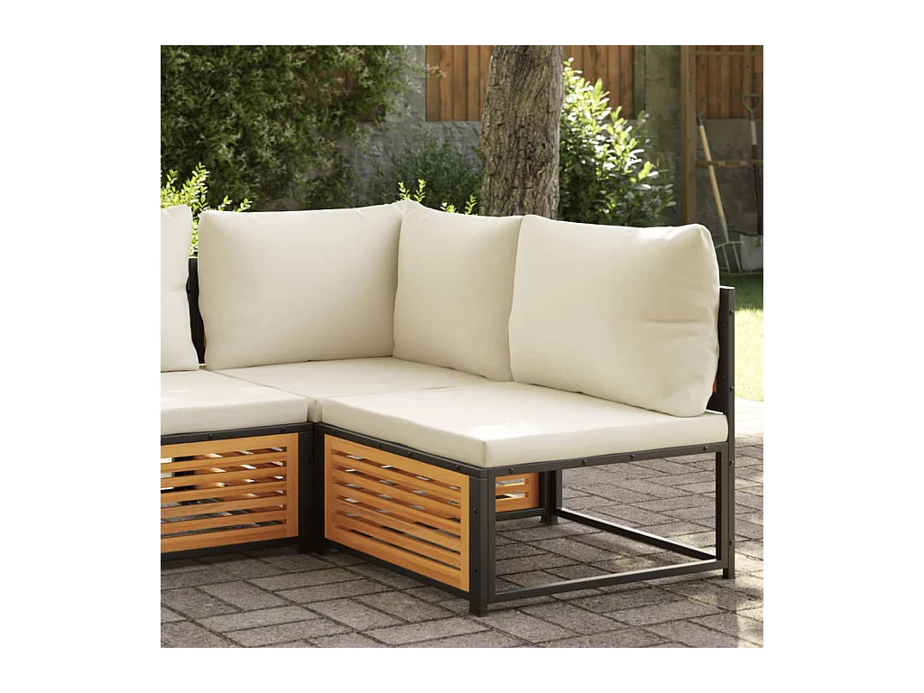 Canapé de jardin sans accoudoirs coussins bois massif d'acacia