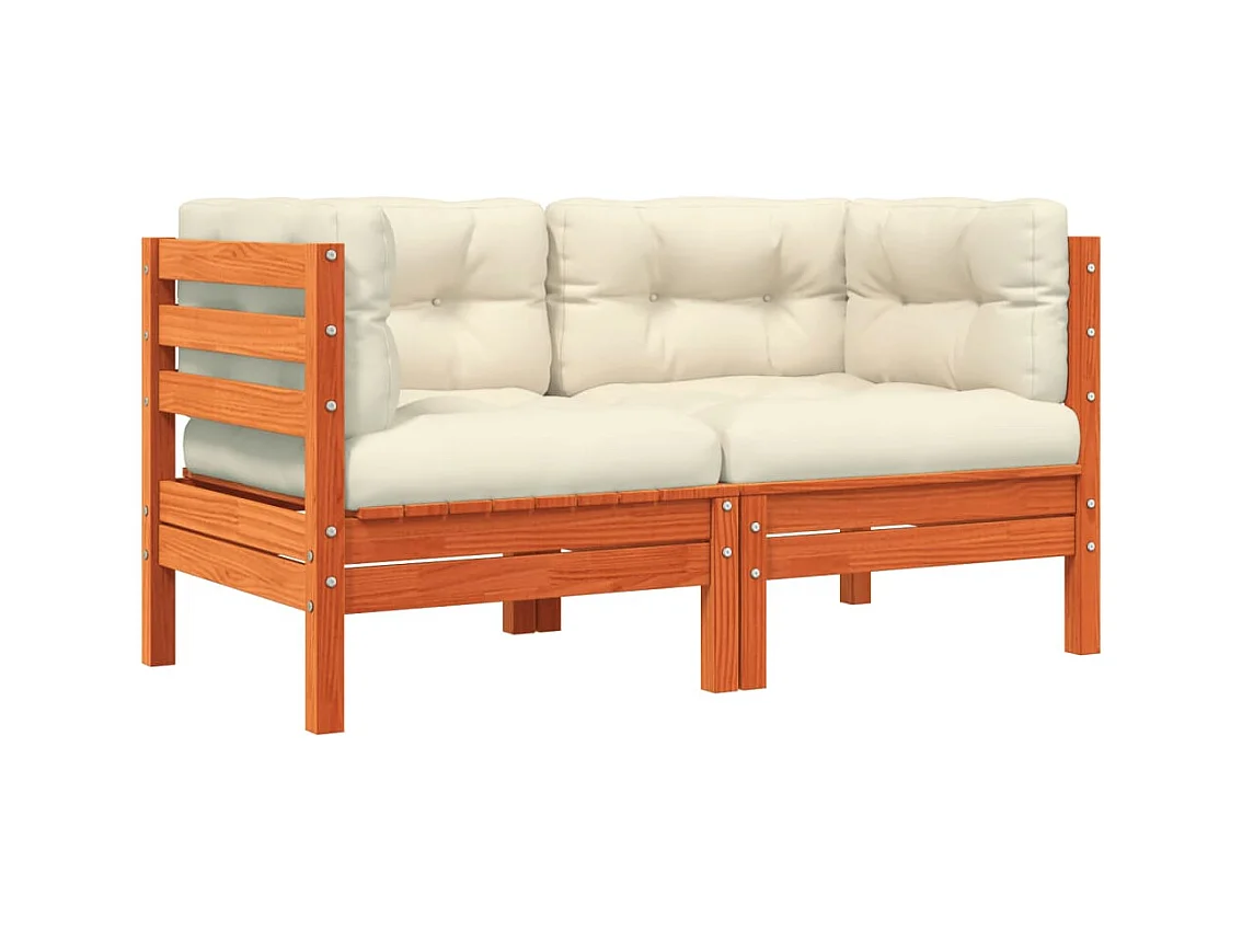 Tuinhoekbankkussens 2 stuks bruin wax massief grenen